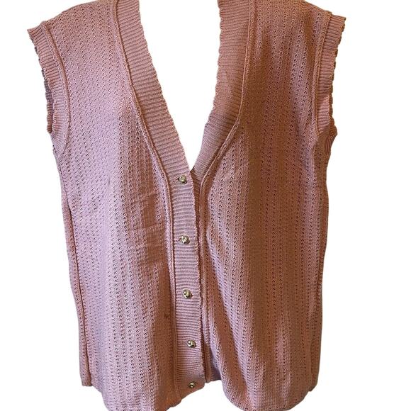 VTG PatrizioAnna Italy Made Cardigan Sweater Vest Knit Granny Cottagecore L Pink - Picture 1 of 8